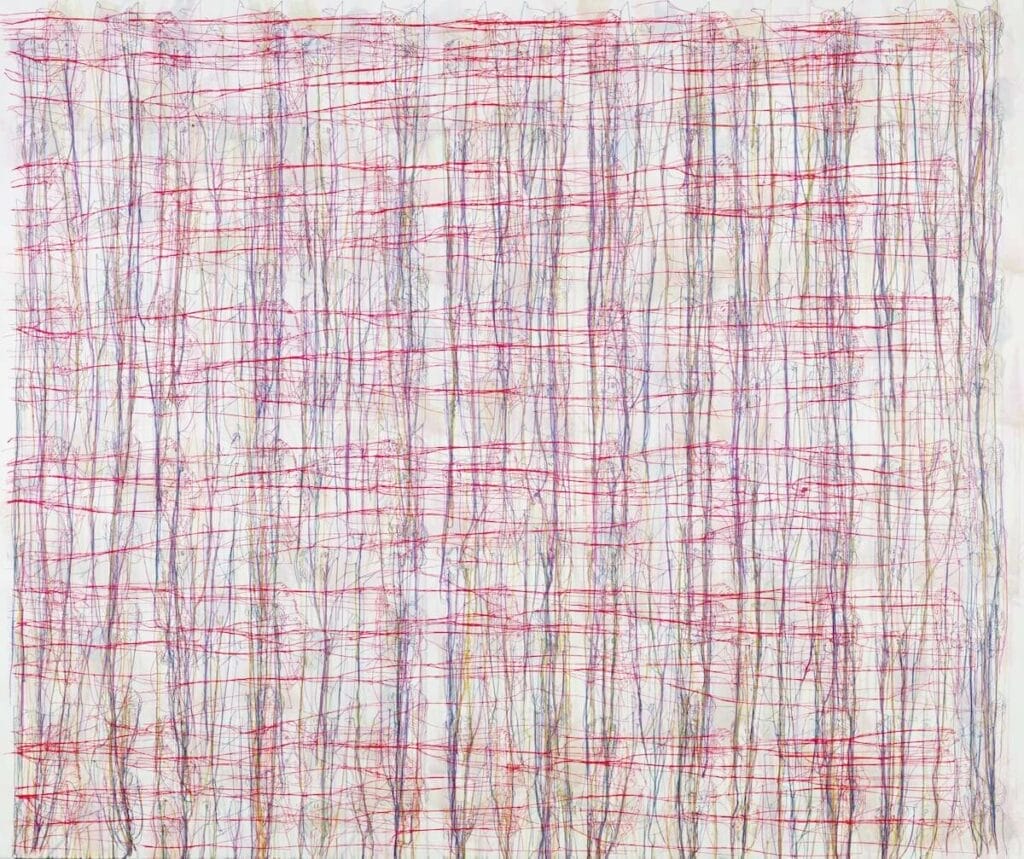 Pink Landscapes-RFGA, 2007, Acrylic-embroidery and gel medium on canvas, 66 x 79.5