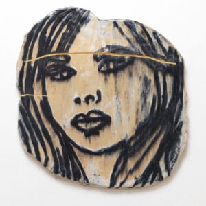 Portrait with Wounds, view 2, 2015, 23x23x1 inches, 58.4 x 58.4 x 2.5 cm, stoneware with porcelain inlay and gold kintsugi